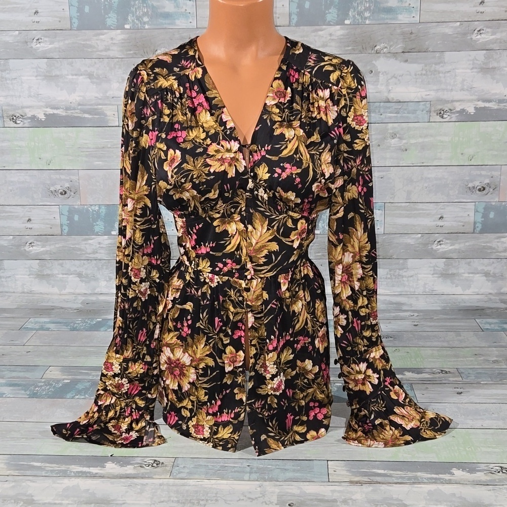 Anthropologie Long Sleeve Floral Print Blouse sz Medium